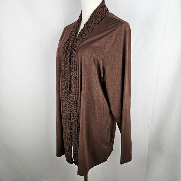 NEW! Coldwater Creek Cardigan Sweater 2X Brown Texture Trim Open Front - Picture 4 of 10
